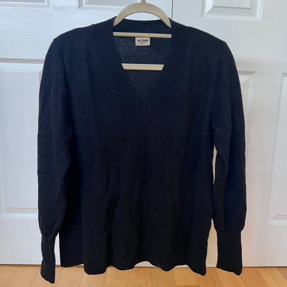 Baldwin Kansas City Lana Pullover V Neck Mercerized Wool Cashmere Sweater sz S - Picture 1 of 9